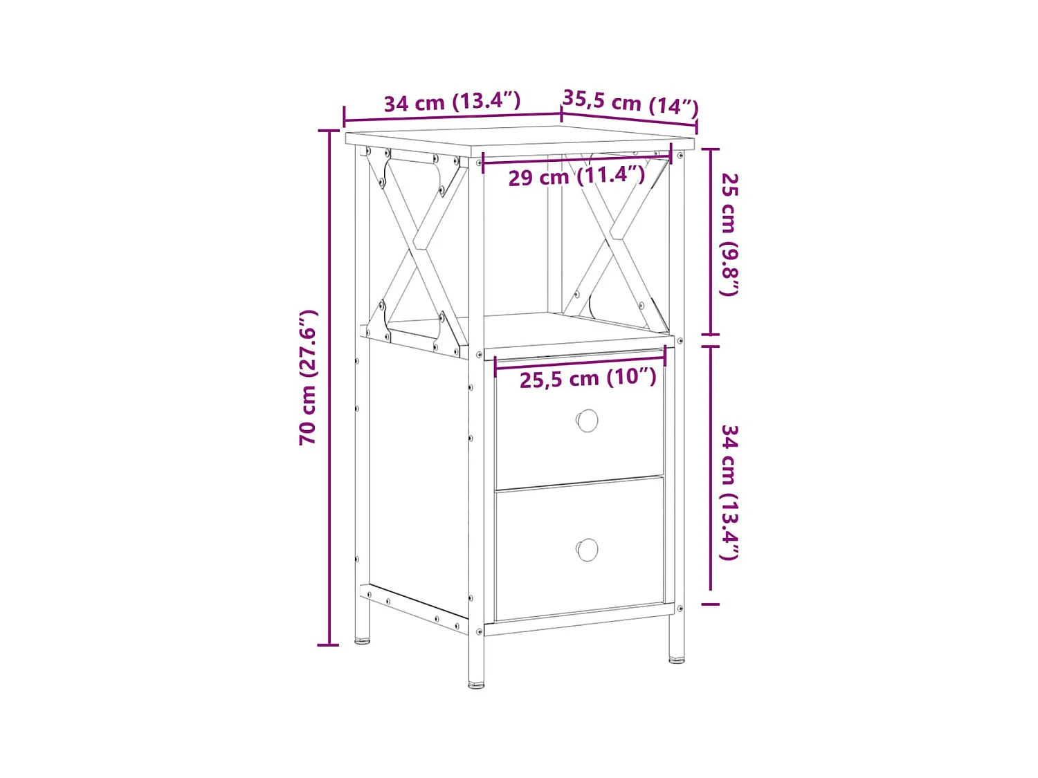 Table de chevet vieux bois 34x35,5x70 cm bois d'ingénierie