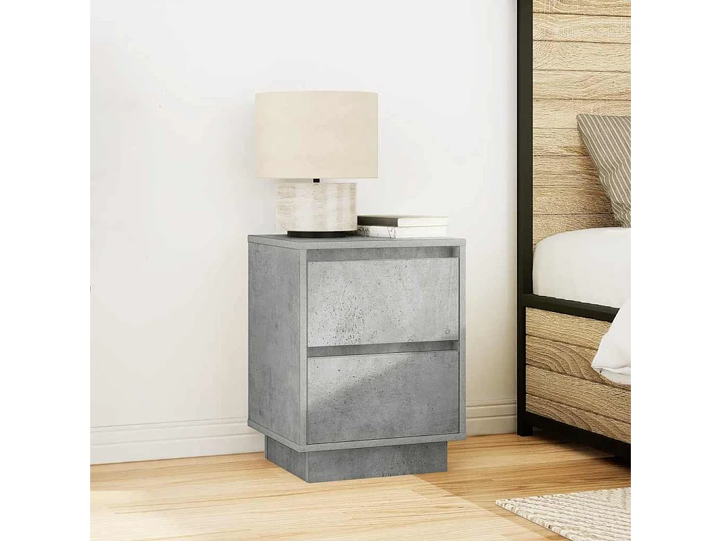 Tables de chevet avec lumières LED 2 pcs gris béton 38x34x50 cm