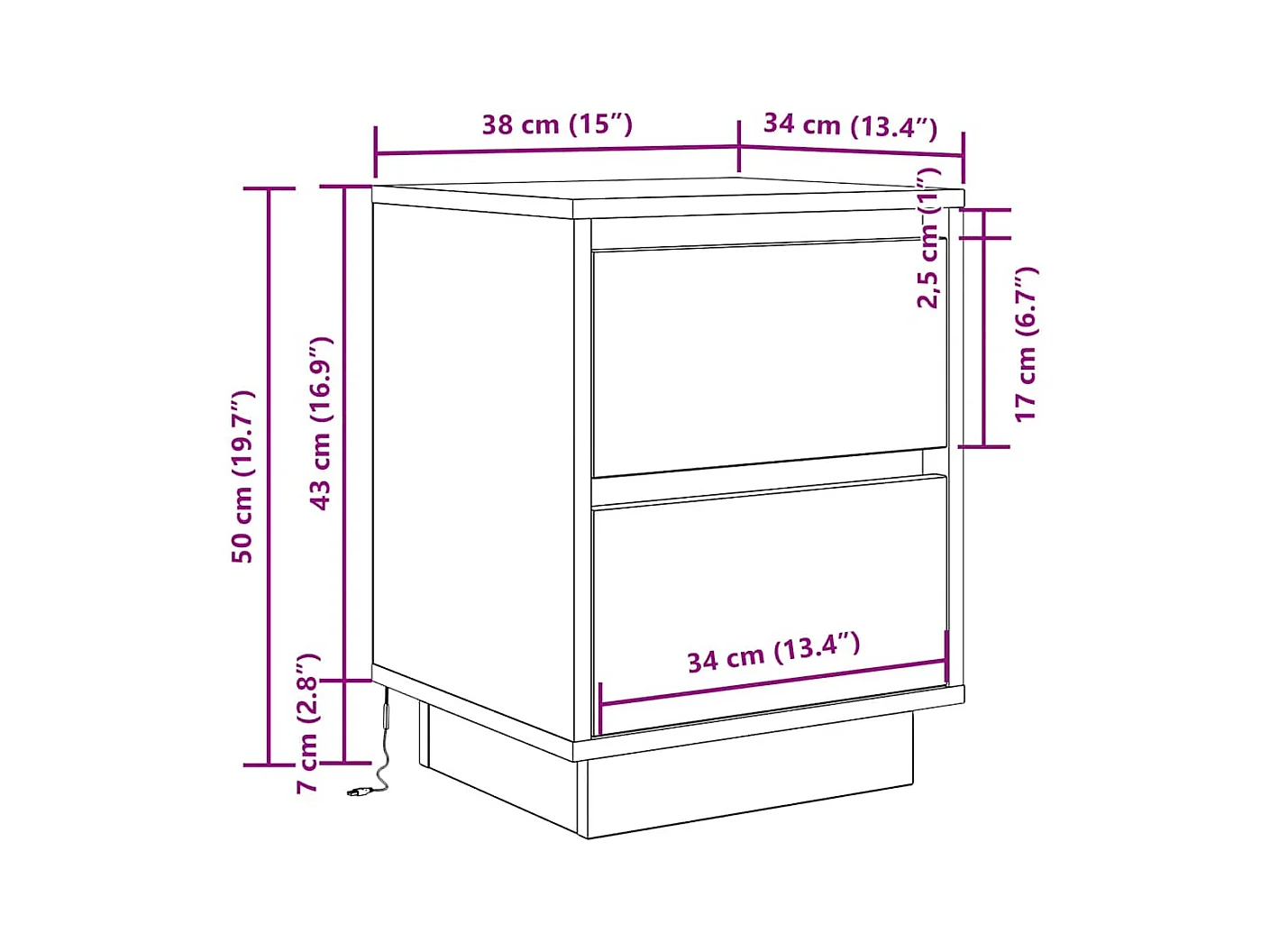 Nachttische mit LED-Leuchten 2 Stk. Betongrau 38x34x50 cm