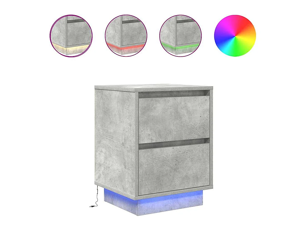 Nachtkastjes met LED-verlichting 2 st 38x34x50 cm betongrijs