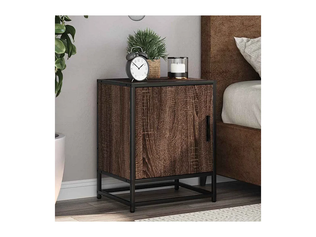 Table de chevet chêne marron 40x31x50cm bois d'ingénierie métal