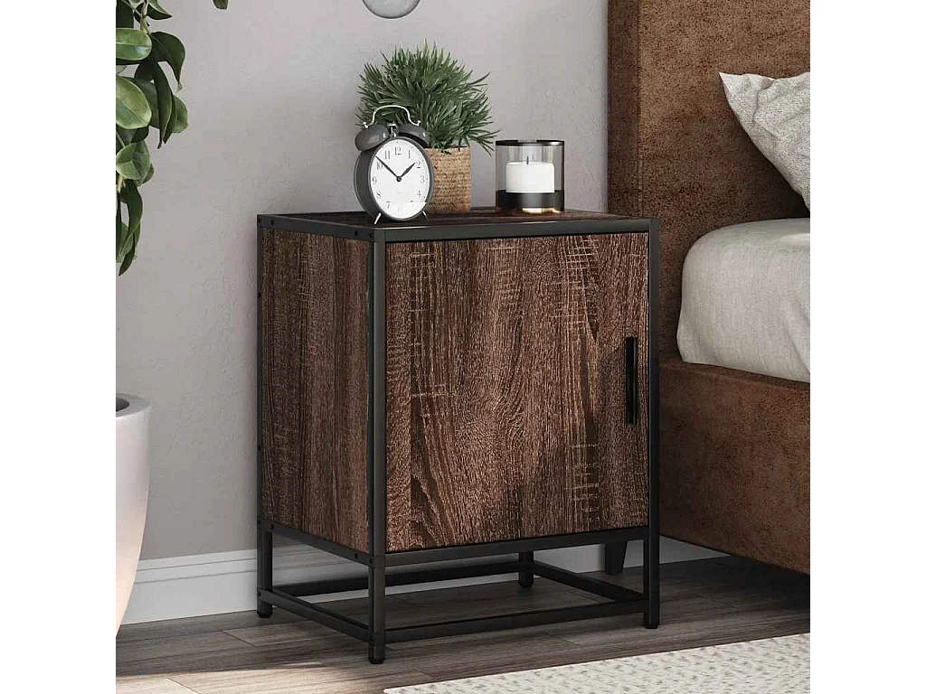 Table de chevet chêne marron 40x31x50cm bois d'ingénierie métal