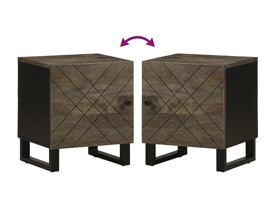 Table de chevet noir 40x33x46 cm bois de manguier solide