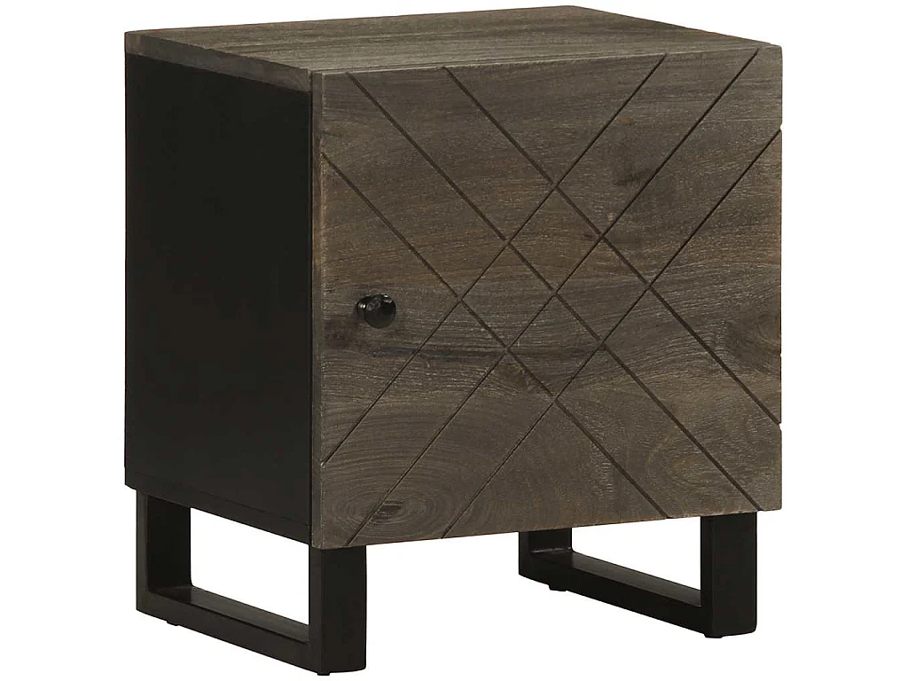 Comodino Nero 40x33x46 cm in Legno Massello di Mango