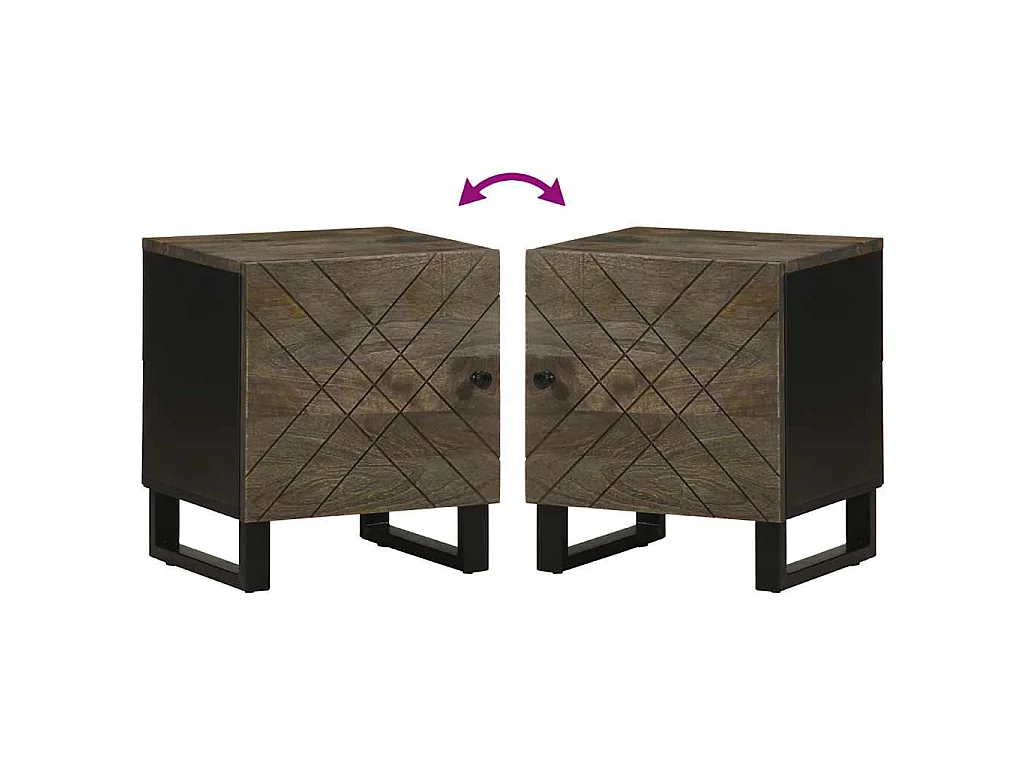 Comodino Nero 40x33x46 cm in Legno Massello di Mango