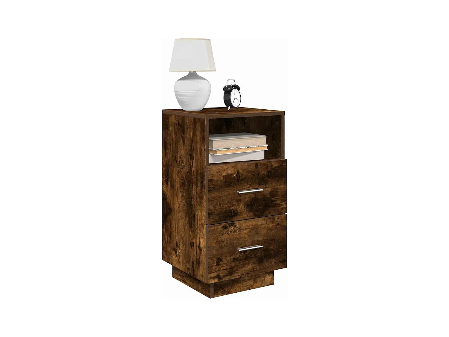 Table de chevet avec 2 tiroirs chêne fumé 36x36x68 cm