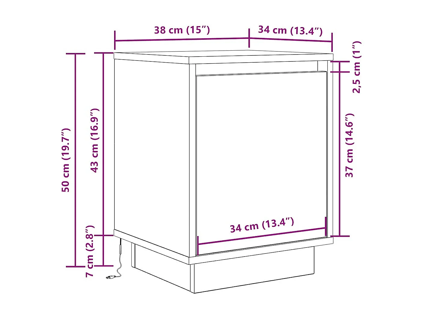 Mesillas de noche con luces LED 2 uds blanco 38x34x50 cm