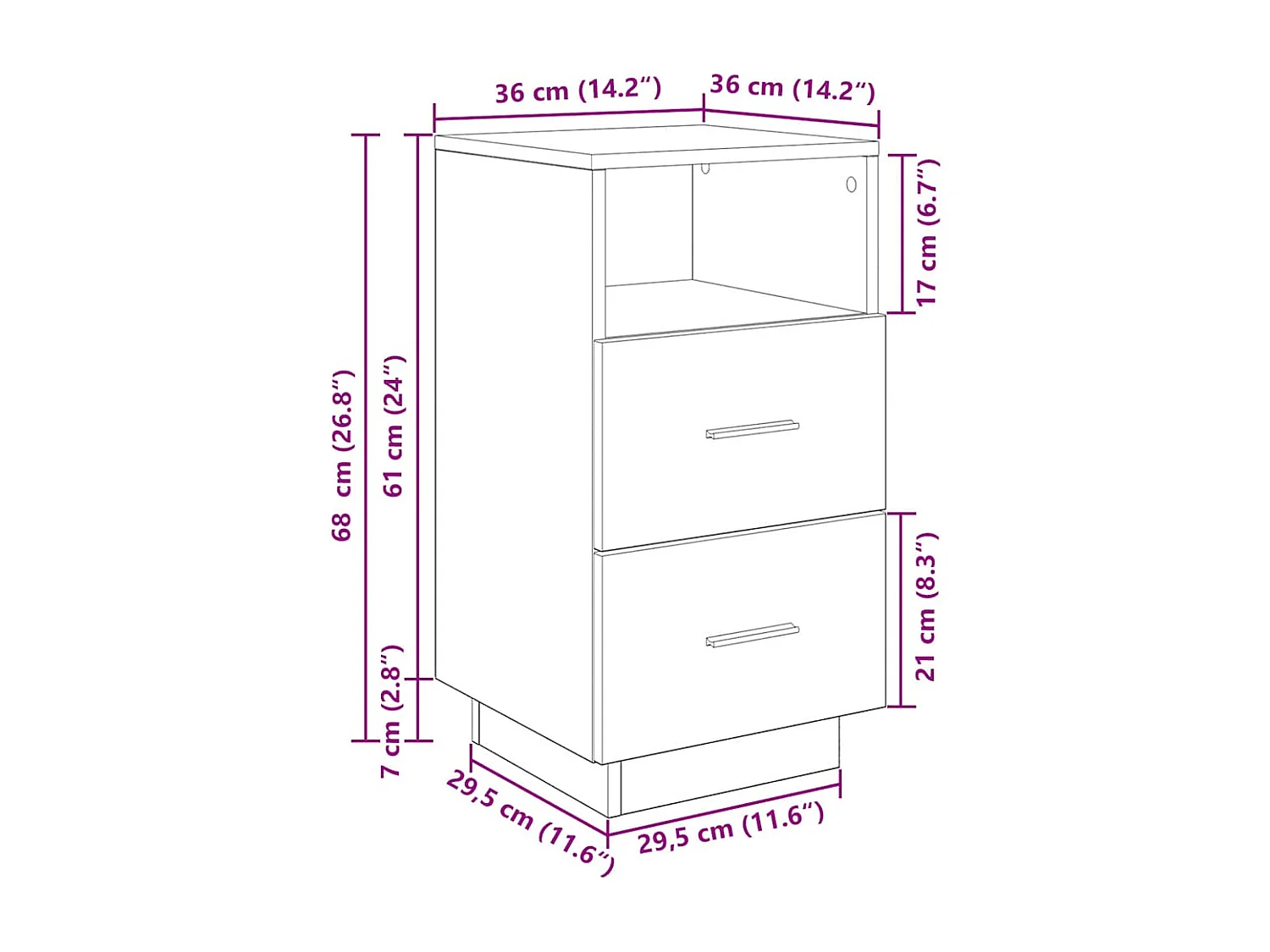 Tables de chevet 2 pcs et 2 tiroirs chêne artisanal 36x36x68 cm