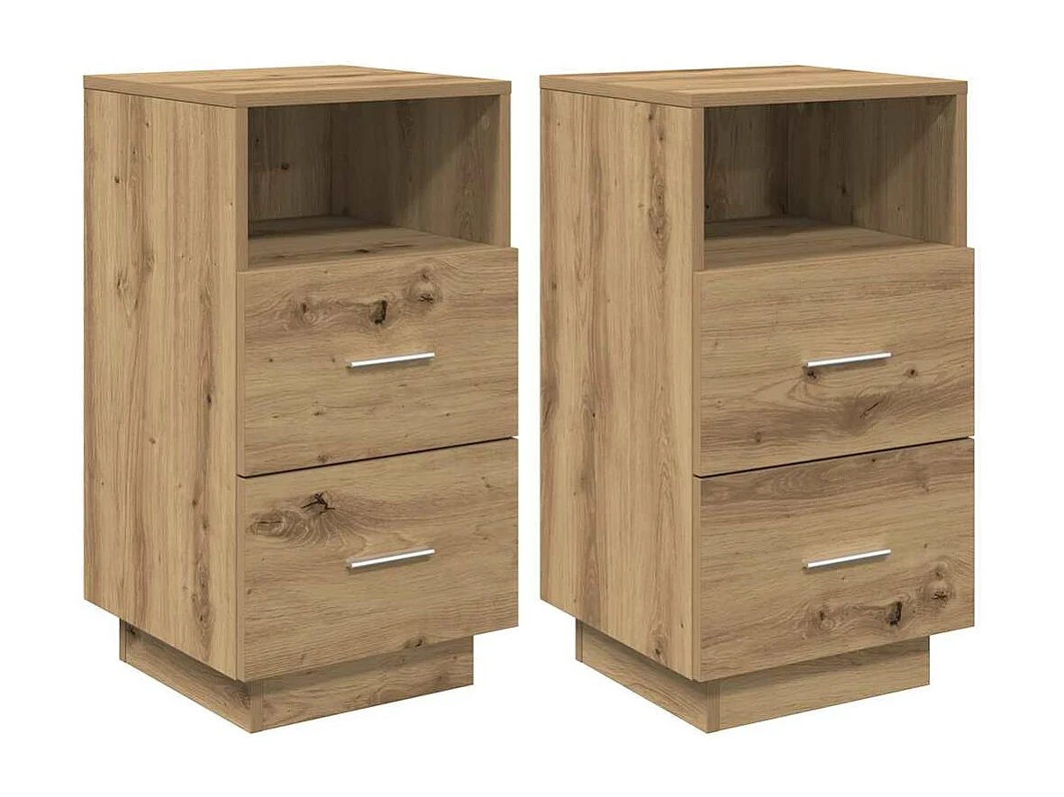 Tables de chevet 2 pcs et 2 tiroirs chêne artisanal 36x36x68 cm