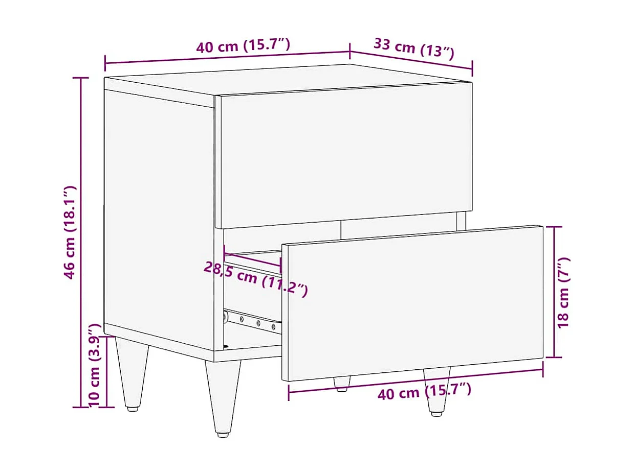 Nachtkastje 40x33x46 cm massief mangohout lichtgrijs