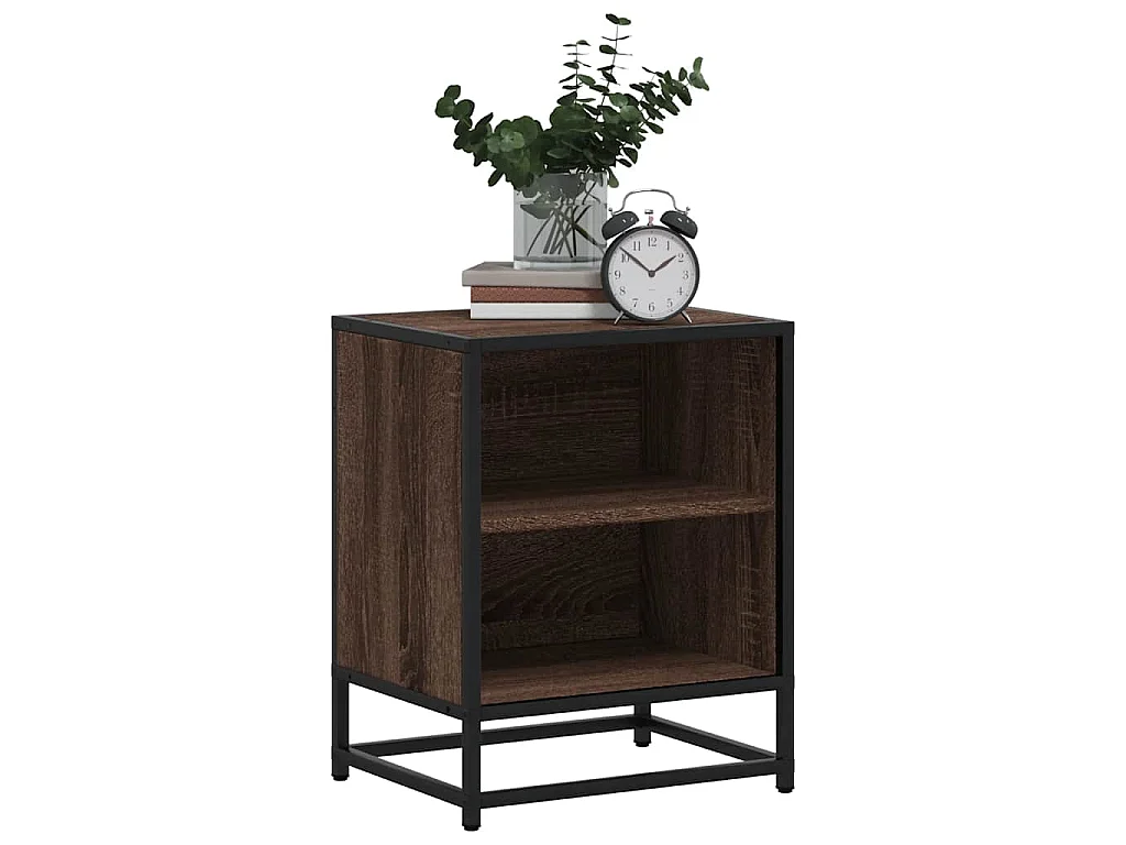 Table de chevet chêne marron 40x31x50cm bois d'ingénierie métal