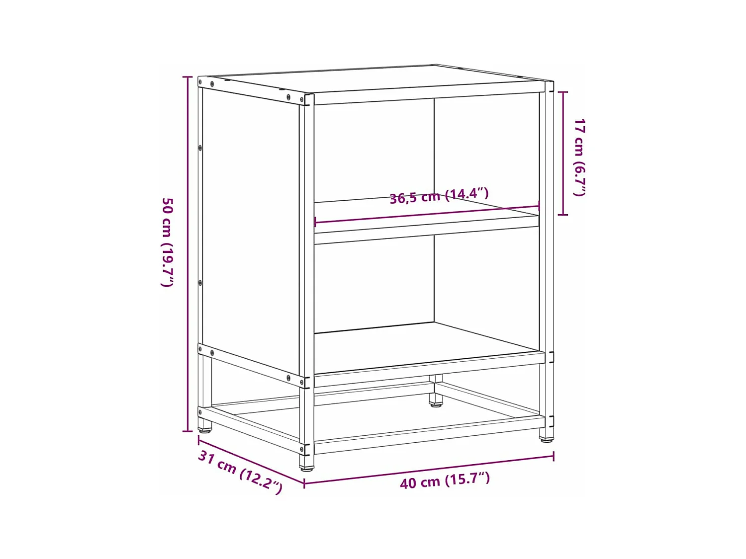 Table de chevet chêne sonoma 40x31x50cm bois d'ingénierie métal