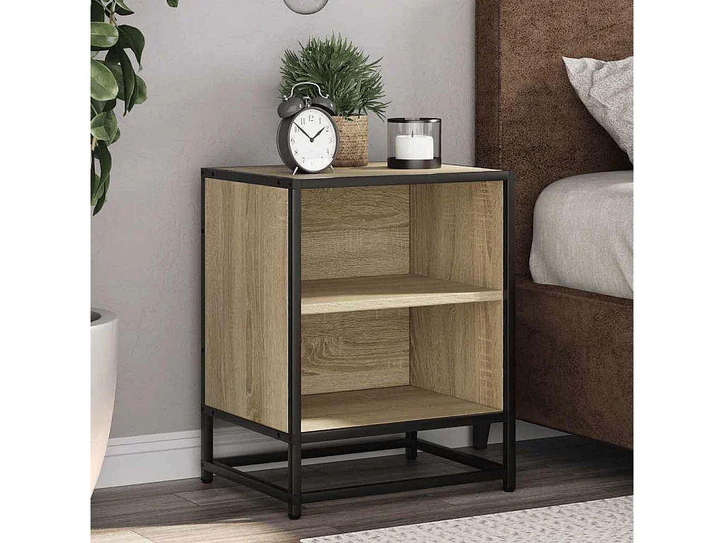 Table de chevet chêne sonoma 40x31x50cm bois d'ingénierie métal