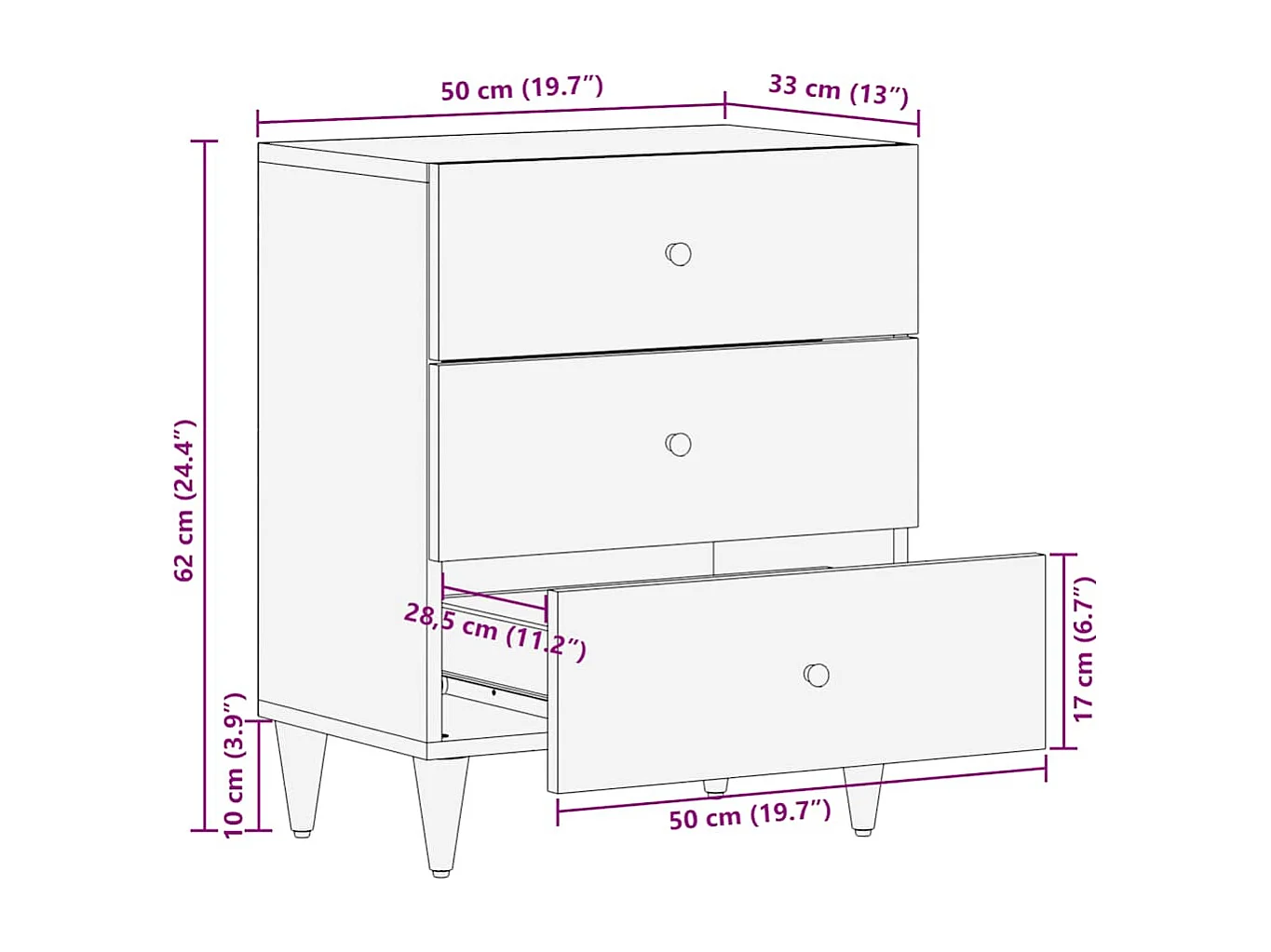 Comodino Grigio Chiaro 50x33x60 cm in Legno Massello di Mango