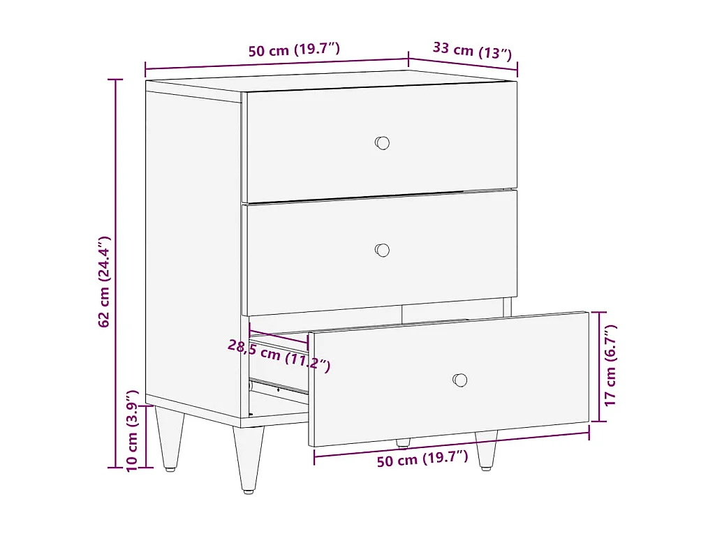 Nachttisch Hellgrau 50x33x60 cm Massivholz Mango