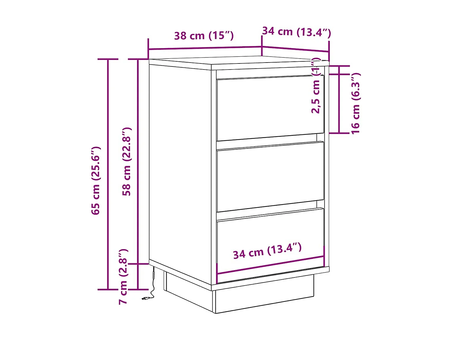 Table de chevet avec lumières LED chêne fumé 38x34x65 cm