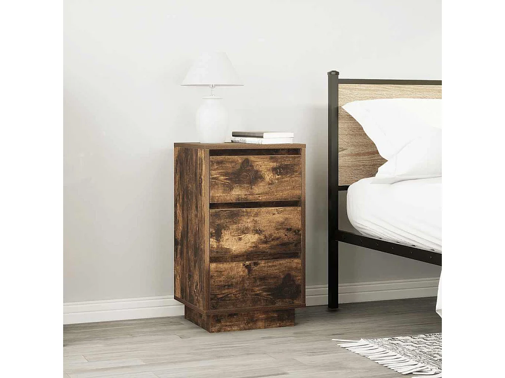 Table de chevet avec lumières LED chêne fumé 38x34x65 cm