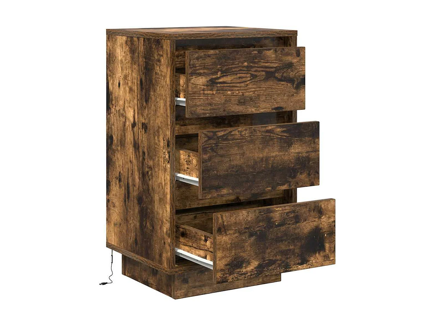 Table de chevet avec lumières LED chêne fumé 38x34x65 cm