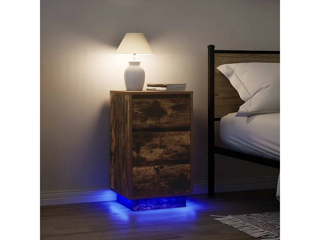 Comodino con Luci LED Rovere Fumo 38x34x65 cm