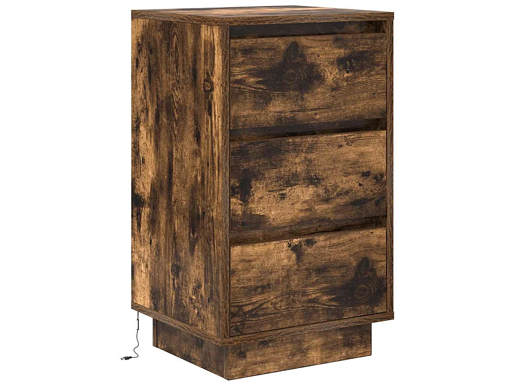 Table de chevet avec lumières LED chêne fumé 38x34x65 cm