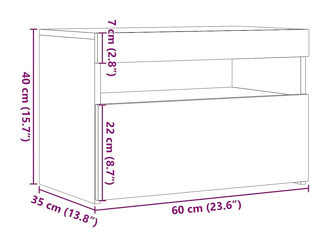 Table de chevet avec lumières LED chêne artisanal 60x35x40 cm
