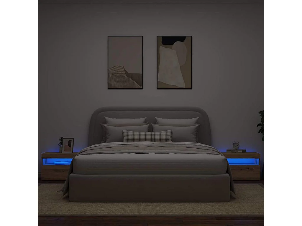 Comodino con LED Rovere Artigianale 60x35x40 cm in Truciolato
