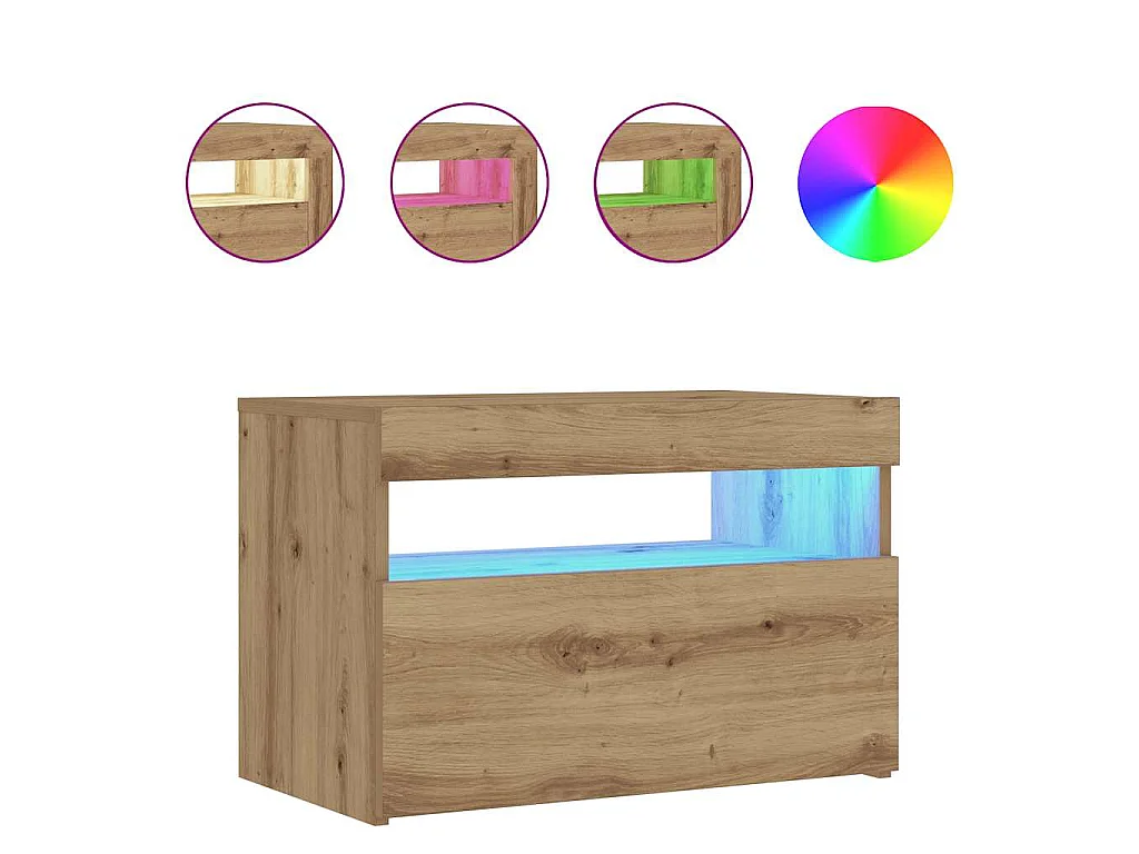 Comodino con LED Rovere Artigianale 60x35x40 cm in Truciolato