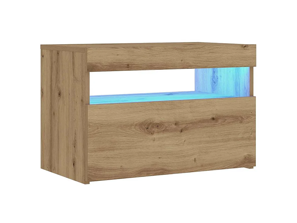 Comodino con LED Rovere Artigianale 60x35x40 cm in Truciolato