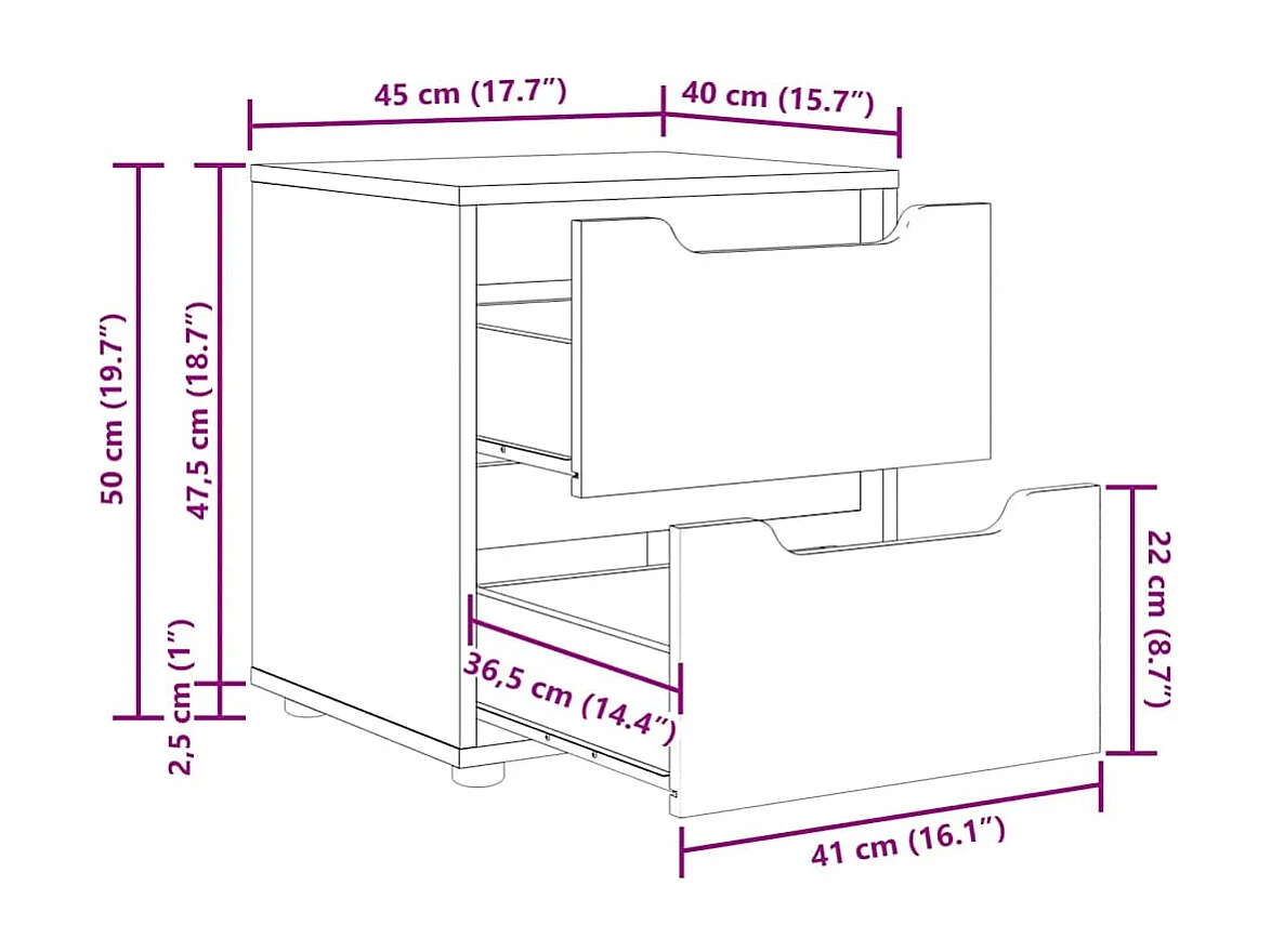 Table de chevet VISNES blanc 45x40x50 cm bois d'ingénierie