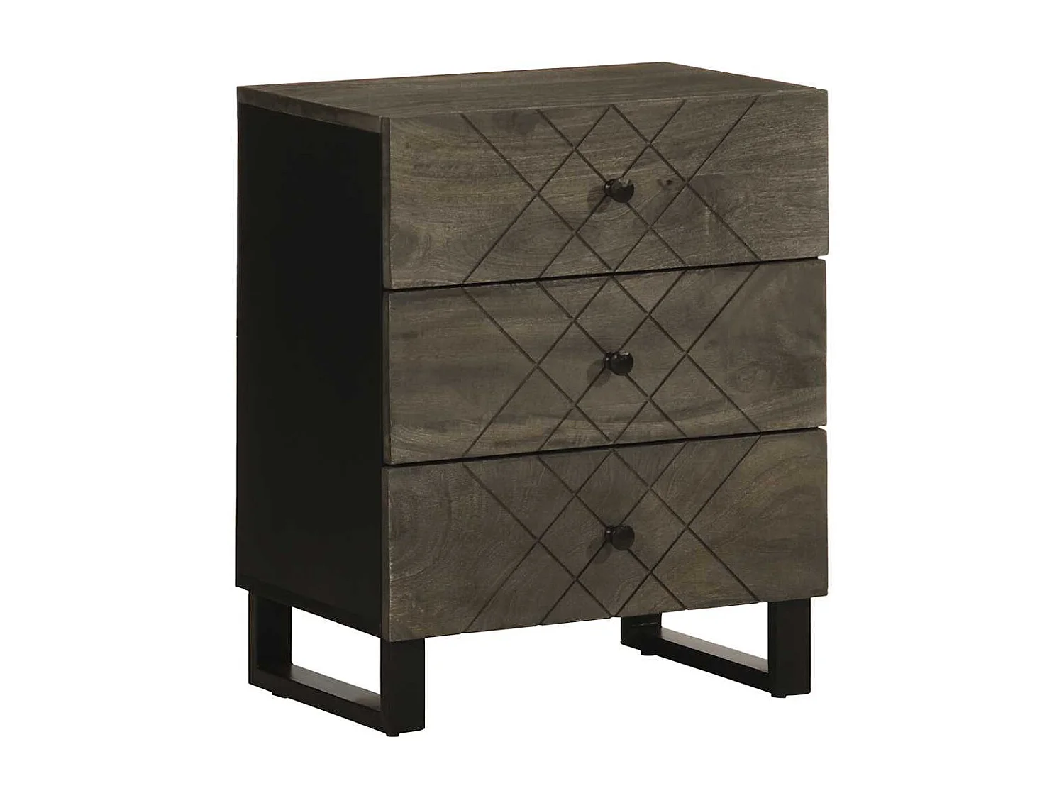 Table de chevet noir 50x33x62 cm bois de manguier solide