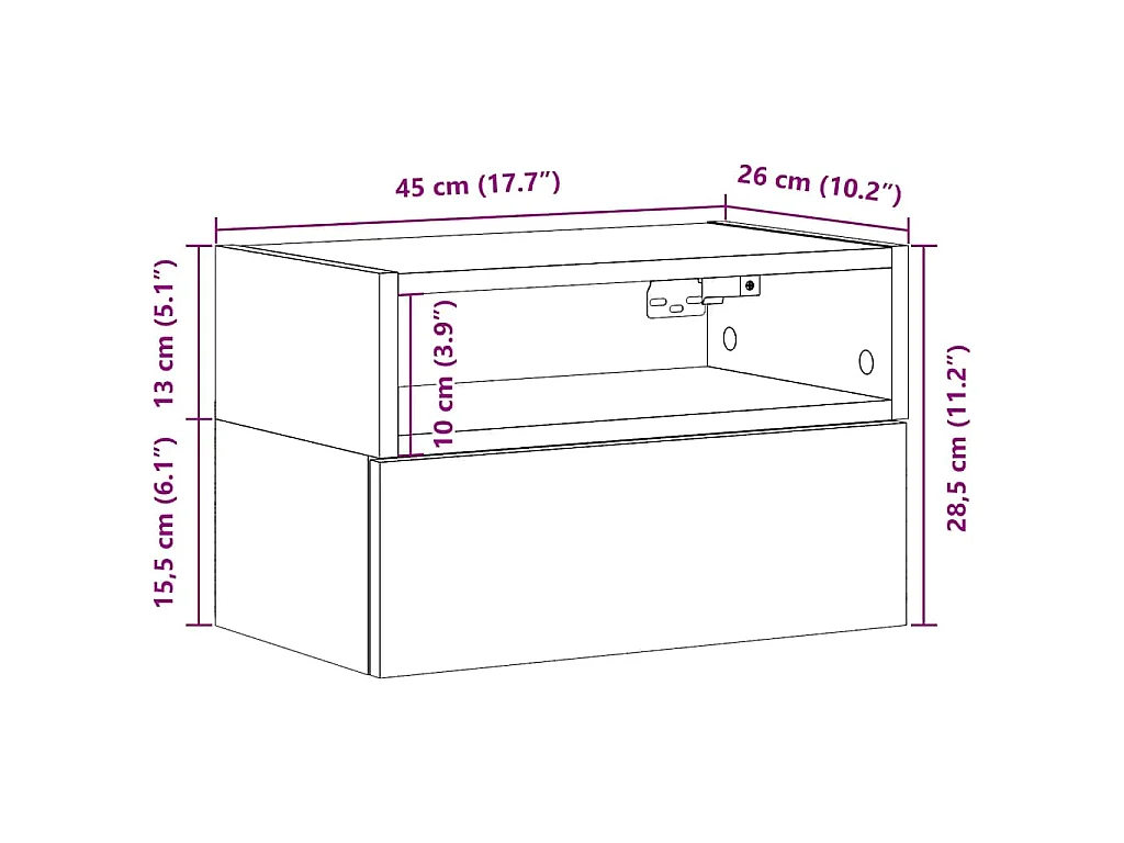 Nachtkastjes 2st wandgemonteerd 45x26x28,5cm grijs sonoma eiken