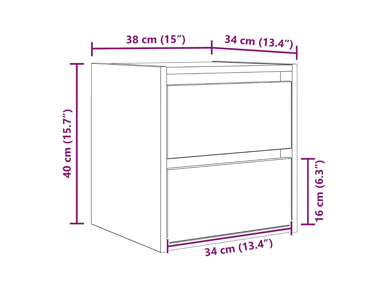 Nachtkastjes 2 st wandgemonteerd 38x34x40 cm grijs sonoma eiken