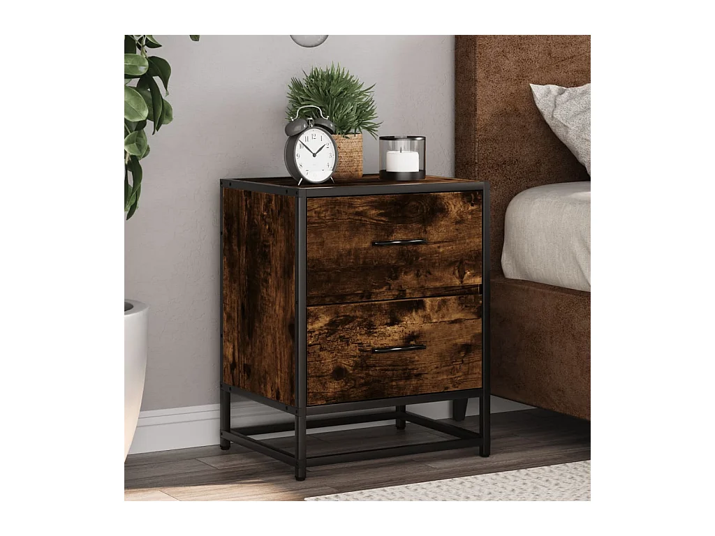 Table de chevet chêne fumé 40x31x50 cm bois d'ingénierie