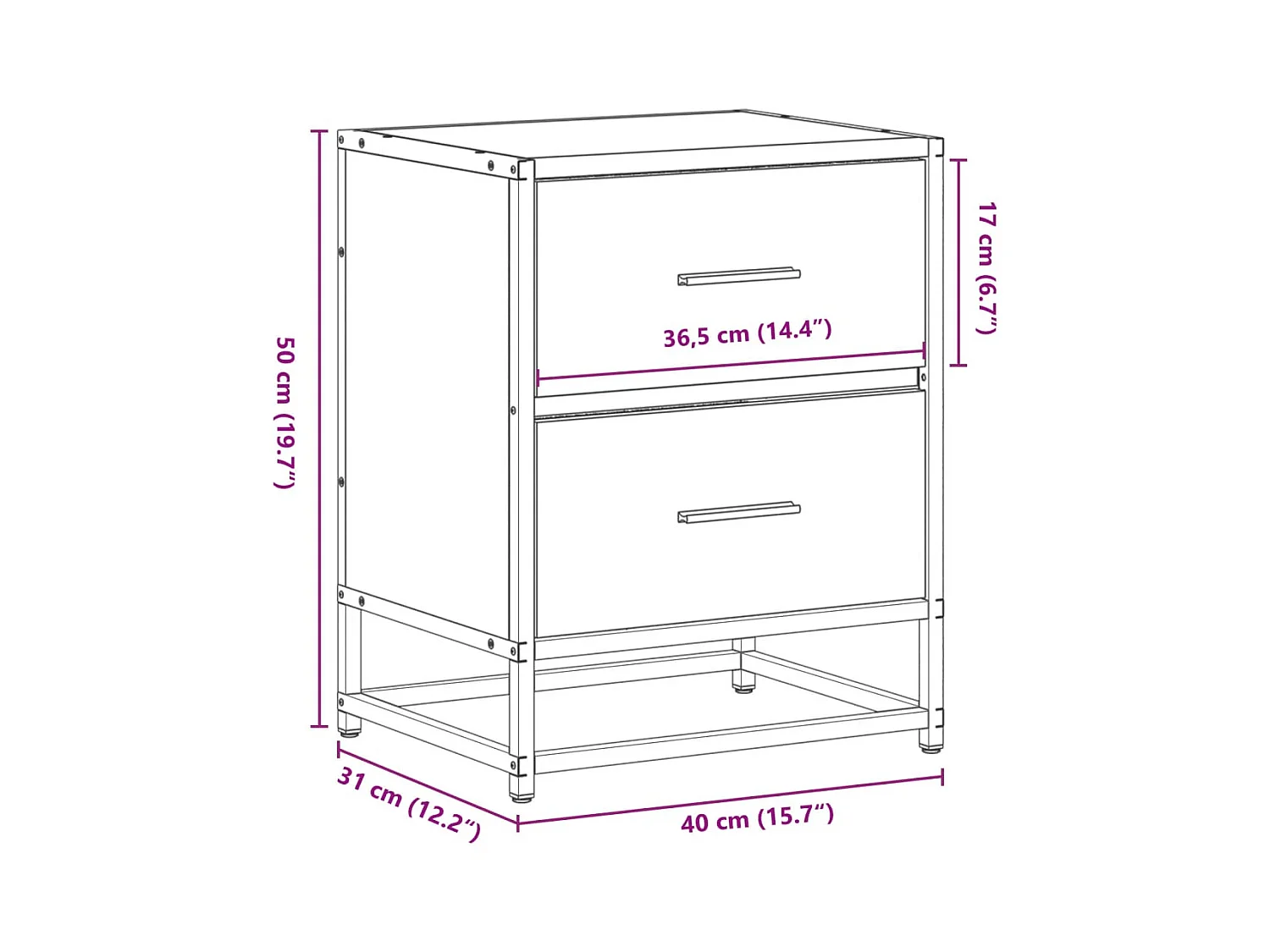 Table de chevet chêne fumé 40x31x50 cm bois d'ingénierie