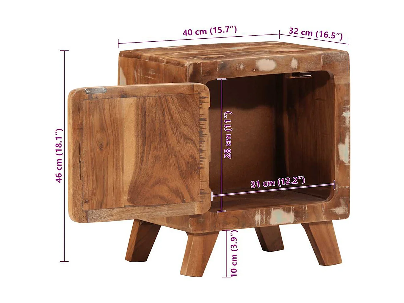 Mesita de noche 40x32x46 cm madera maciza reciclada