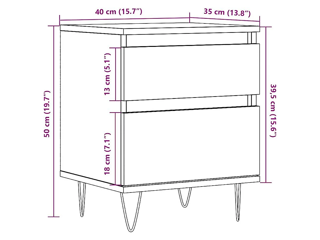 Mesita de noche madera ingeniería madera envejecida 40x35x50 cm