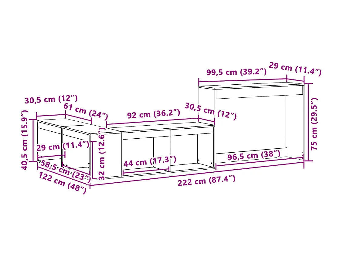 Mueble con escritorio madera maciza pino marrón 222x122x75 cm
