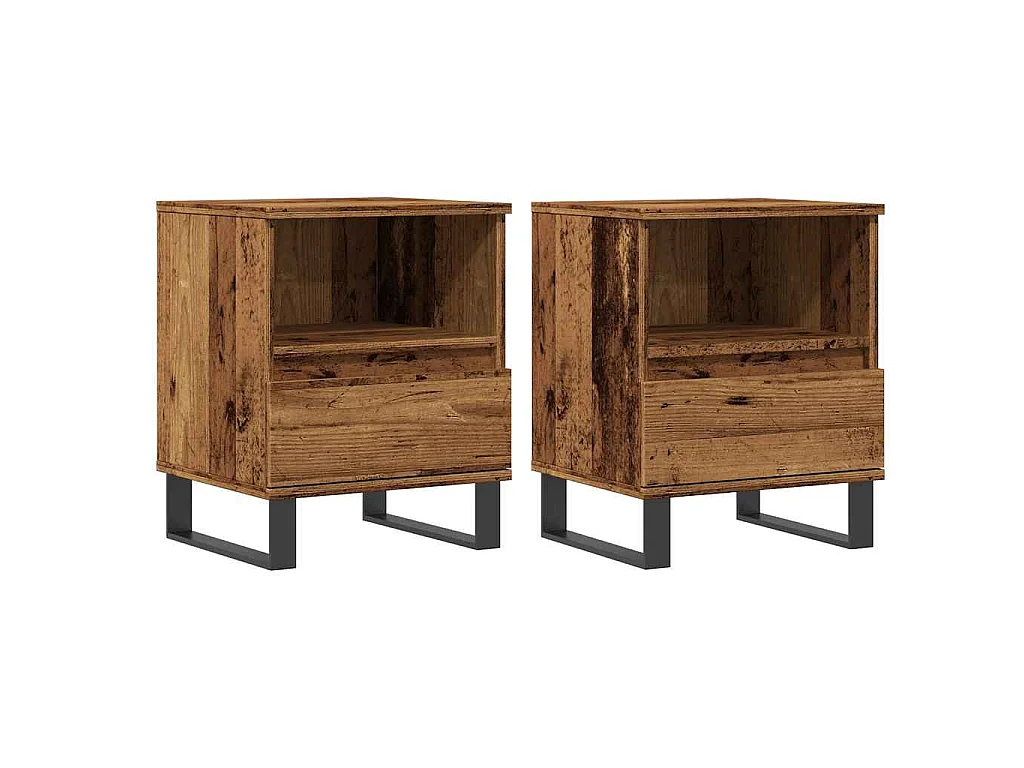 Nachtkastjes 2 st 40x35x50 cm bewerkt hout oud houtkleurig