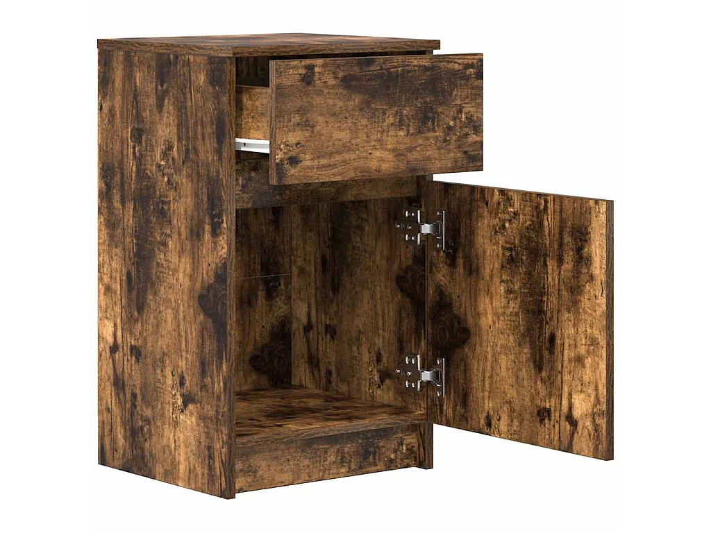 Nachtkastje 39x35x65 cm bewerkt hout gerookt eikenkleurig