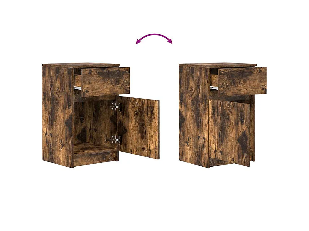 Nachtkastje 39x35x65 cm bewerkt hout gerookt eikenkleurig