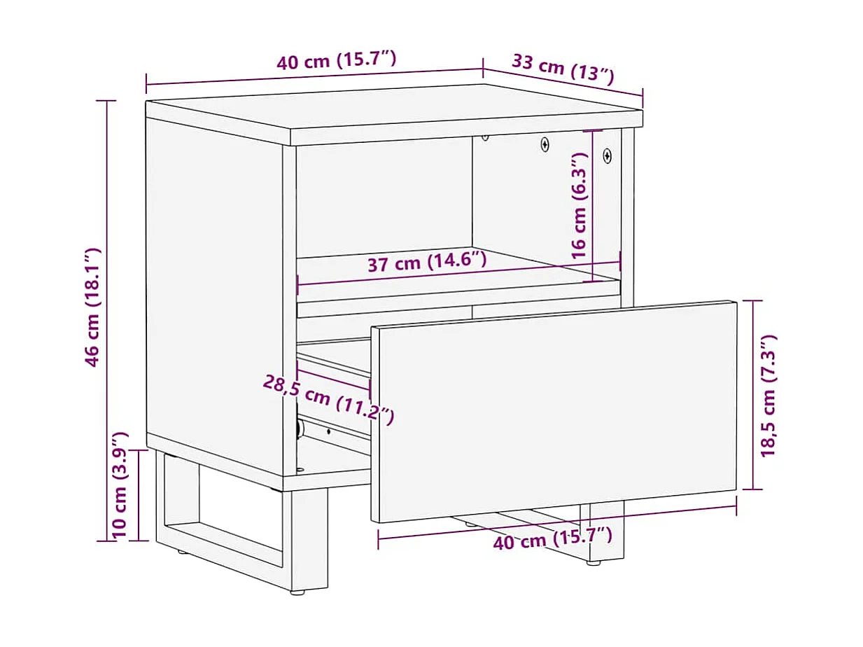 Nachttisch Schwarz 40x33x46 cm Massivholz Mango