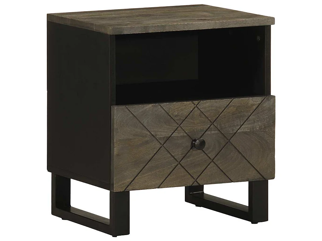 Table de chevet noir 40x33x46 cm bois de manguier solide