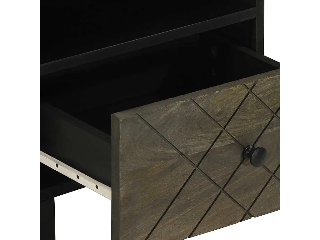 Table de chevet noir 40x33x46 cm bois de manguier solide
