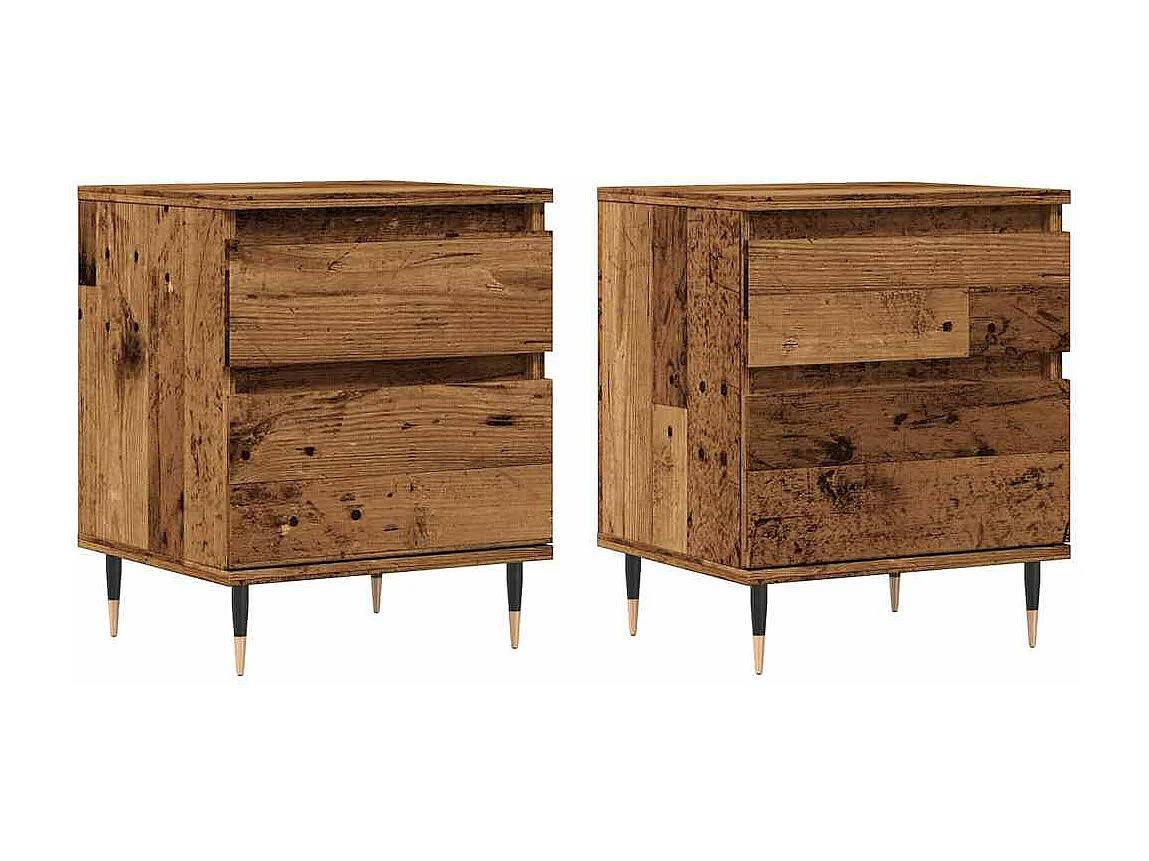 Nachtkastjes 2 st 40x35x50 cm bewerkt hout oud houtkleurig