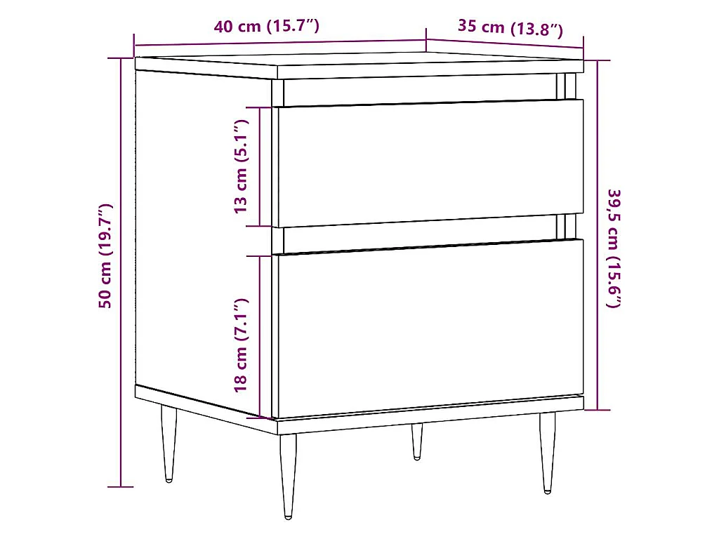 Comodini 2pz Legno Antico 40x35x50 cm in Legno Multistrato