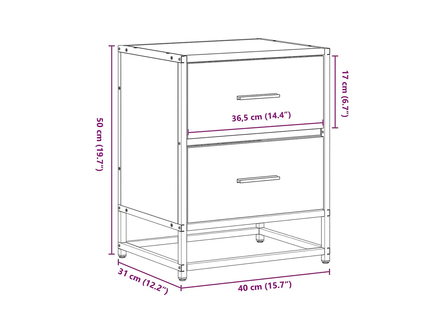 Table de chevet chêne marron 40x31x50 cm bois d'ingénierie