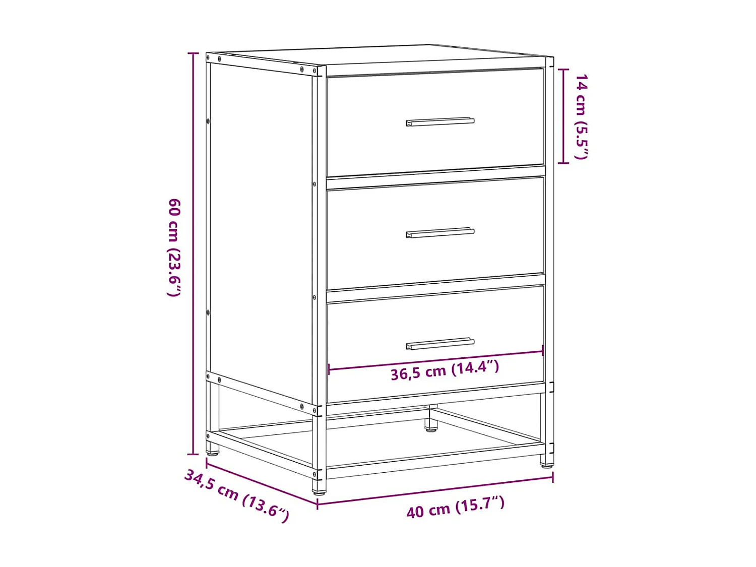 Table de chevet chêne sonoma 40x34,5x60cm bois ingénierie métal