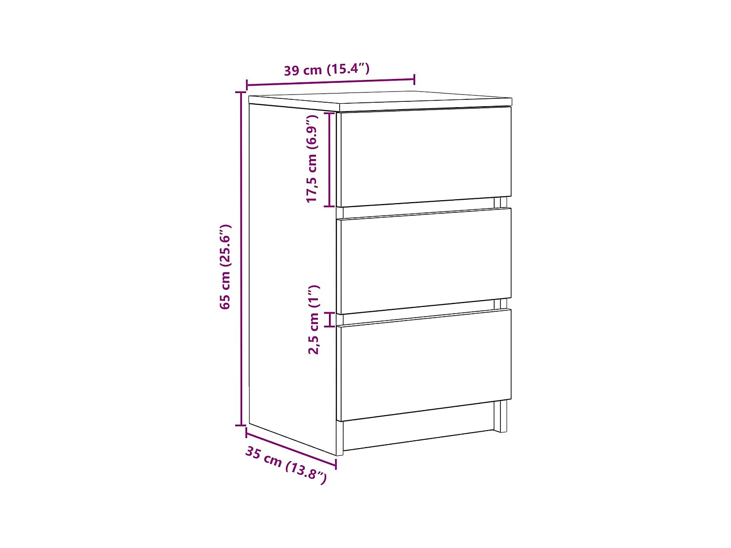 Tables de chevet avec 3 tiroirs 2 pcs chêne fumé 39x35x65 cm