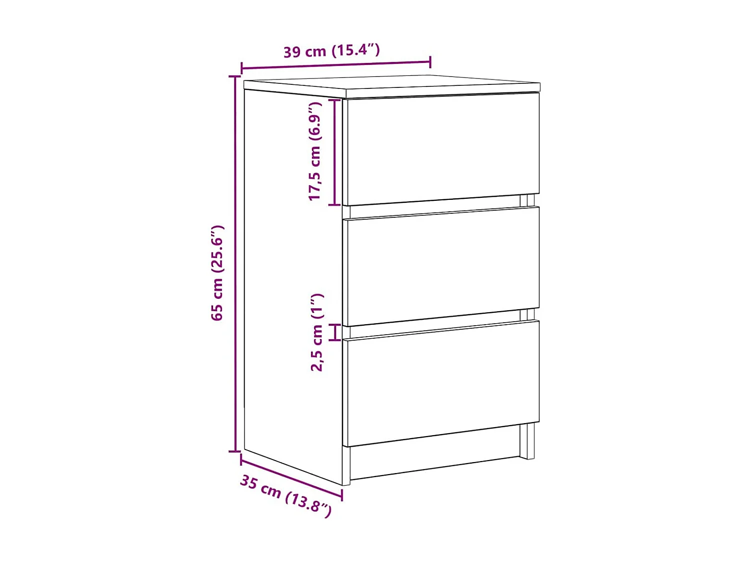 Tables de chevet avec 3 tiroirs 2 pcs chêne fumé 39x35x65 cm