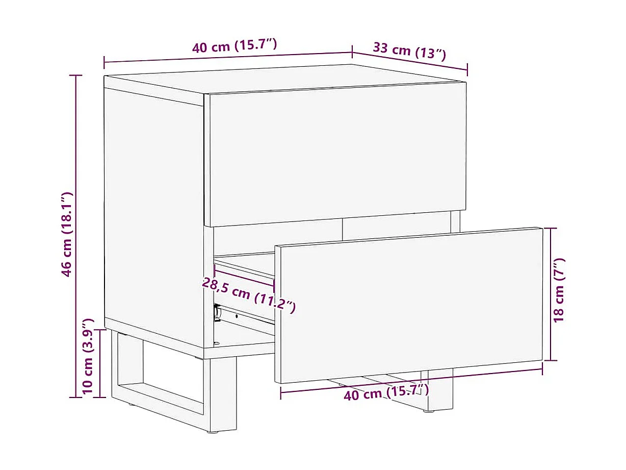 Nachttisch Schwarz 40x33x46 cm Massivholz Mango